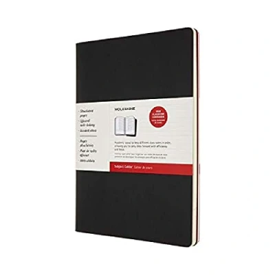 Bild av Moleskine Storlek A4 21 x 29,7 cm ämne Cahier journal, anteckningsböcker för att ta anteckningar, kartongskydd, akademisk sidlayout, färg svart och tranbärsröd, 160 sidor, set med 2