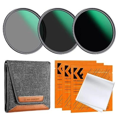 Bild av K&amp;F Concept 67 mm ND8 ND64 ND1000 linsfilterkit, neutral densitet lins rengöringsduk, filterpåse optiskt glasfilter och tillbehör kompatibel med Canon Nikon Sony DSLR kameror
