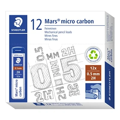 Bild av Staedtler 250 05 2H Mars Micro Feinminen, Minendurchmesser 0.5 mm, 2H, 12 Stück, graphitgrau