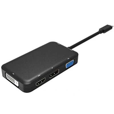 Bild av PremiumCord USB C Dock med 4K HDMI, DisplayPort, DVI, VGA, kompatibel Video 4K@60Hz 2160p, Full HD 1080p, 3.1 typ C, färg svart, aluminiumhölje, längd 20 cm