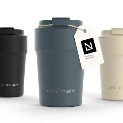 Bild av LARS NYSØM Thermo Coffee Mug to Go 0.38, 0.5 Liter 13oz, 17oz BPA free Travel with Insulation Leak Proof Stainless Steel Thermal for and Tea on the (Blue Stone, 380ml)
