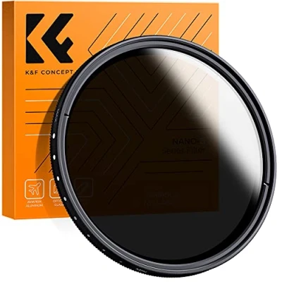 Bild av K&amp;F Concept 55 mm smalt variabelt ND filter justerbar Fader neutral densitet ND2 ND4 ND8 till ND400 linsfilter + mikrofiber rengöringsduk för DSLR objektiv (Nano B serien)