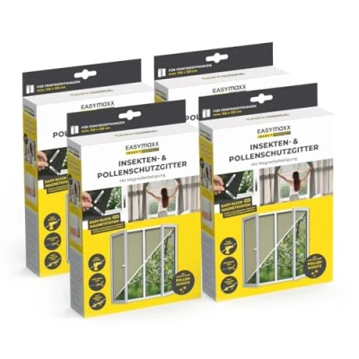 Bild av EASYmaxx Myggnät för fönster med pollenskydd &amp; Magic Click Insektsnät kan klippas alla upp till 150x130cm Enkel installation 12 magneter, ingen borrning eller skruvning [4 Stycken]