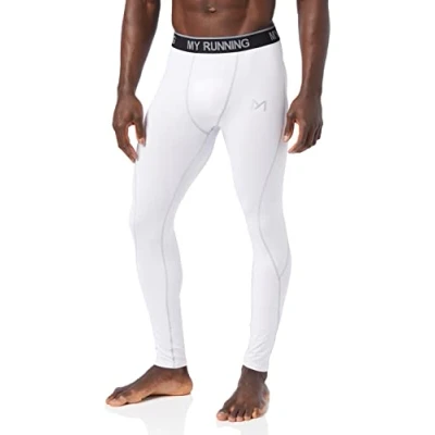 Bild av MEETYOO Kompressionsbyxor för män, sportleggings, ventilerande, fitness, strumpbyxor, funktionella underkläder, byxor, långa löpning, vandring, cykling, Vit, XXL
