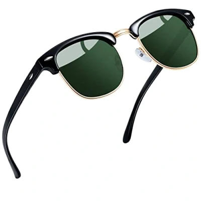 Bild av Joopin Klassiska Solglasögon Herr Dam med UV 400 skydd och Retro Halvram Polariserade Fiske Sunglasses Unisex för Körning Golf Svart Ram Gröna Linser