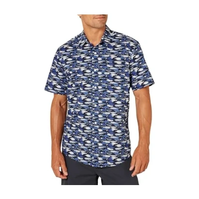 Bild av Amazon Essentials Men&#039;s Kortärmad tryckt skjorta normal passform, Blå Fisk, M