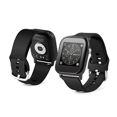 Bild av Technaxx Smartwatch mit Temperaturmessung TX SW6HR Temperatur, Herzfrequenz, Schritte, zurückgelegte Entfernungen, Kalorienverbrauch, Schlafdauer, Uhrzeit, Datum, 1,4 Zoll Farbbildschirm, SMS etc.