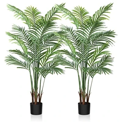 Bild av CROSOFMI Konstgjord Växt Stor i Kruka Palmträd Plast Konstgjorda Palmer Dekoration form av Falska Växter för Vardagsrum Balkong Sovrum Kontor 130 cm(2 Pack)