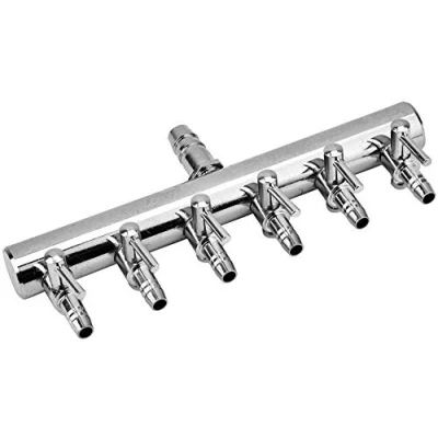 Bild av Akvariumluftfördelare luftflödesregulator backventil akvarieluftkontrollventil rostfritt stål luftavstängningsventil akvarieluftpumptillbehör för 4/8 mm slangluftpump (6 sätt)