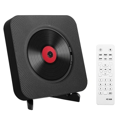 Bild av Adirigo Bärbar stationär CD spelare med Bluetooth Kpop musik inbyggd dubbel hiFi högtalare multifunktionell väggmonterad fjärrkontroll (svart)