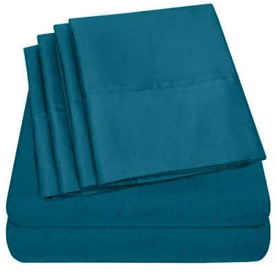 Bild av king Size sänglakan 6 delar, 1500 Supreme kollektionen, fin, borstad mikrofiber, djupa fickor, lakanset, sängkläder 2 extra örngott, king, blågrön