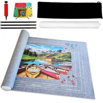 Bild av BangShou Puzzle Roll Matta Pussel Filt Upp Till 2000 Stycken Fällbar för med Uppblåsbar Pump (Grå)