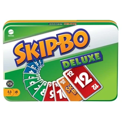 Bild av Mattel Games L3671, Skip Bo Deluxe i en högkvalitativ metallinsamlingslåda, kortspel, lämplig för 2 6 spelare, speltid ca 30 minuter, leksak från 7 år och uppåt