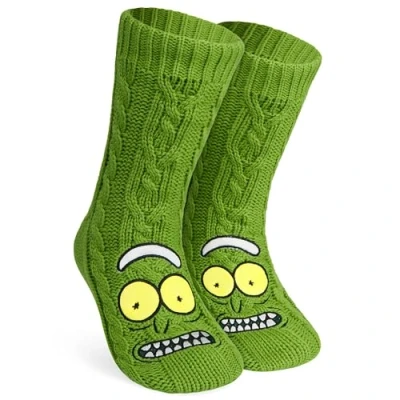 Bild av RICK AND MORTY Fluffiga strumpor för män Tonåringar Mjuka och varma tofflorstrumpor med halkfria greppkuddar One size gåvor (Grön)