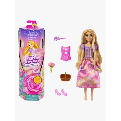 Bild av Mattel Disney Princess set med Rapunzel modedocka, Spin &amp; Reveal elva överraskningar, inklusive fem tillbehör, klistermärken och lekscen, inspirerat av filmen, HTV86