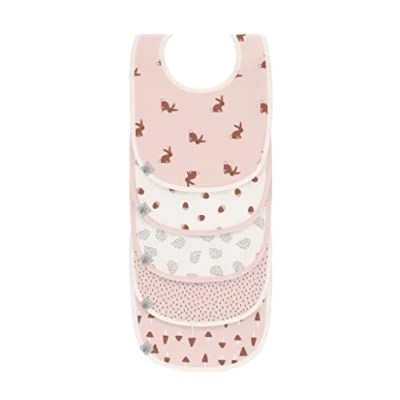 Bild av Ledig babyhaklapp set (5 st) Kardborreband bomull vattentät/värdepaket Bib Little Forest Rabbit