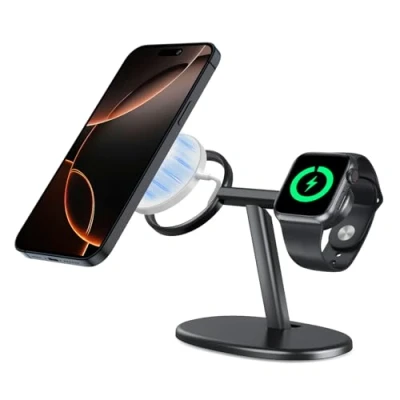Bild av EWA 2 i 1 trådlöst laddningsstativ kompatibelt med MagSafe laddare och Apple Watch laddare, kompatibel iPhone14/13/12 serien 3/4/5/6/7/8 svart (laddare ingår inte)