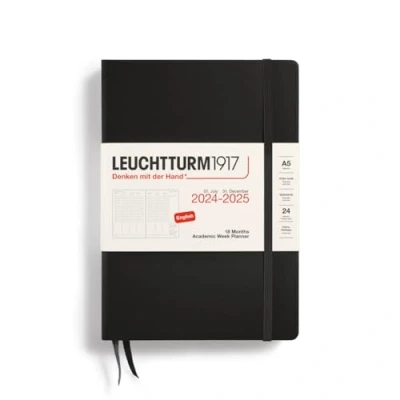 Bild av LEUCHTTURM1917 370724 akademisk veckoplanerare medium (A5) 2025, 18 månader (07.2024 12.2025), inbunden svart, engelsk