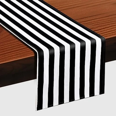 Bild av Svartvitt bordslöpare, randigt mönster 30 x 275 cm rektangulär modern bordslöpare för hem, kök, kaffe, matsal, bondgård, fest, sammankomst, dekor (randig)