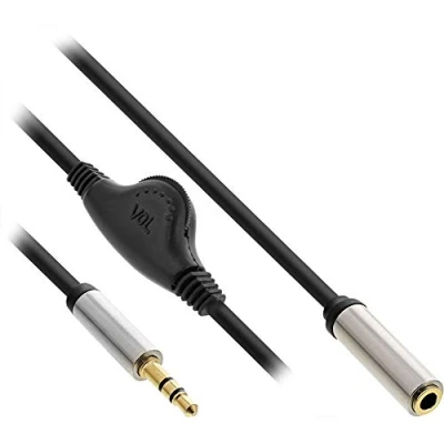Bild av InLine 99253B Slim ljudkabel jack 3,5 mm ST/BU, med volymkontroll, 0,25 m