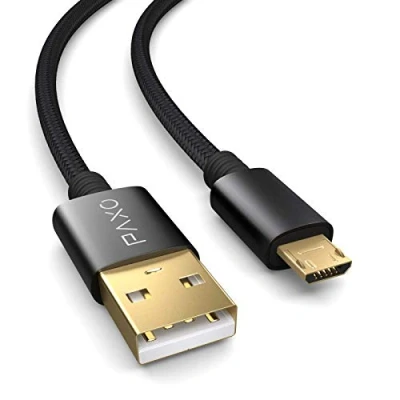 Bild av 0,3 m Micro USB kabel A till B kontakt data och laddningskabel för Bluetooth hörlurar, powerbanks, högtalare, e cigaretter m.m., svart