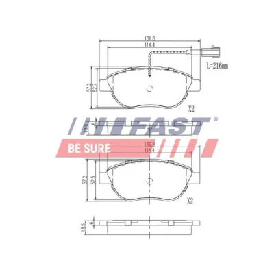 Bild av FAST FT29144 Jeu de plaquettes frein Essieu avant avec palpeur d&#039;usure intégré FIAT: Grande Punto 3/5 portes, Doblo II Van / Break