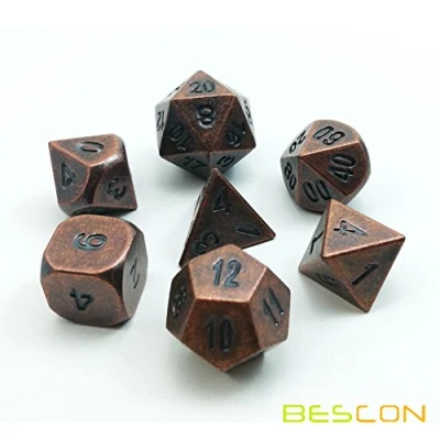 Bild av Bescon DICE Antik koppar massiv metall polyhedral D&amp;D tärningsset med 7 gamla kopparmetall RPG rollspel speltärningar st set