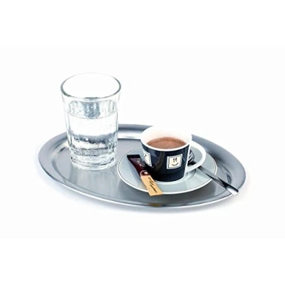 Bild av APS serveringsbricka &quot;Kaffeehaus&quot;, klassisk wienerkafébricka, bricka i rostfritt stål, matt polerad, oval, rullad kant, 19 x 15 cm, 1 cm höjd