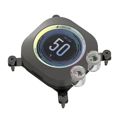 Bild av CORSAIR XC7 RGB ELITE LCD CPU Vattenblock 480x480 IPS Skärm 31 Lysdioder USB C Passar Intel® LGA 1700, AMD® AM5 Och Äldre Grå