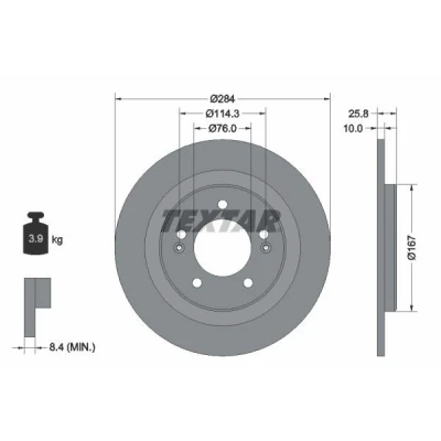 Bild av TEXTAR PRO 92252703 Disque de frein 284 10 05/07 114,3 plein revêtu sans boulon fix roue, moyeu roue KIA: cee‘d II 5 portes