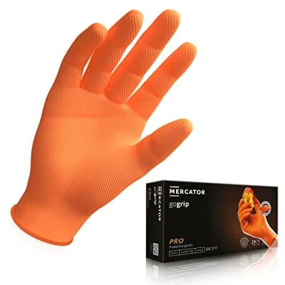 Bild av guanti in nitrile arancioni GoGrip, taglia: M 50 pezzi, protettivi monouso, privi di rivestimento polvere, senza lattice, con uno spessore 3 volte superiore