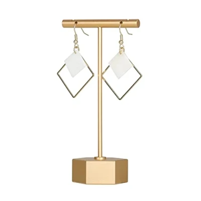 Bild av Gemezhou Guld Metall Örhänge T Bar Stand, Retail display örhängen hållare för show, Smycken arrangör onlinebutiker Fotografi Props【Guld Hexagon Bashöjd 11.5cm】