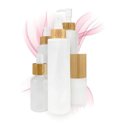 Bild av Vaxman glasflaskor med bambulock gör det själv naturkosmetik presentförpackning sprayhuvud, lotion , tvåldispenser 30 ml, 100 ml (150 sprayhuvud graverad 2 stycken)