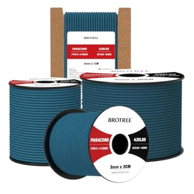 Bild av Brotree 3mm Paracord 425 50M 100% Nylonrep 3 Trådar Sladd Typ II för Utomhus, Hundkoppel, DIY, Hantverk 192kg Brottlast (Kricka)