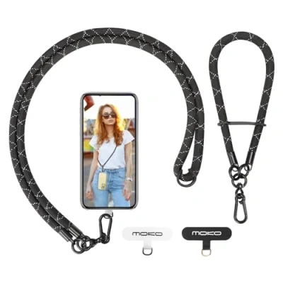 Bild av MoKo Phone Lanyard, Adjustable Cellphone Lanyard with Wrist Strap, Universal Crossbody Neck Strap and Wristlet Strapx1, Patchx2, Black