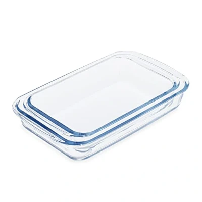 Bild av Relaxdays Ugnsformsset, 2 storlekar, glas, ugnsformar för lasagne, Gratin, Tiramisu, diskmaskinssäker, transparent, 5 x 29,5 17,5 cm