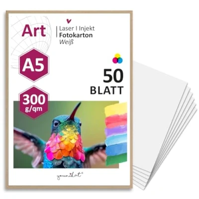 Bild av younikat Set med 50 tomma pysselkartong DIN A5 I 300 g/kvm gör det själv för egendesign, pyssel, målning, beskriva scrapbook ing, XL vykort, inbjudningskort vikta dv_367
