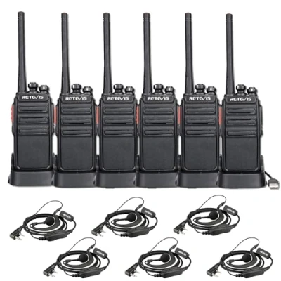 Bild av Retevis RT24 walkie talkies för vuxna, professionella 2 vägsradio långdistans 16 kanaler CTCSS DCS, uppladdningsbara med hörlurar och USB laddningsbas (6 pack, svart)
