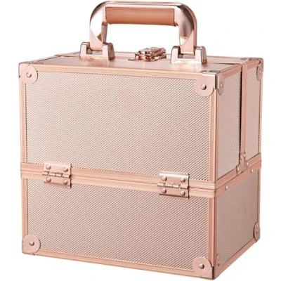 Bild av Sminkfodral sminkbox 4 brickor skönhet organiseringsväska kosmetisk förvaringslåda med lås, Rosa guld