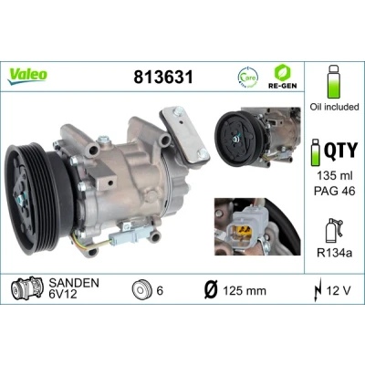Bild av VALEO 813631 compresseur De Climatisation 6V12 12 PAG 46 R 134a avec huile ECHANGE STANDARD RENAULT: CLIO 3, TWINGO 2