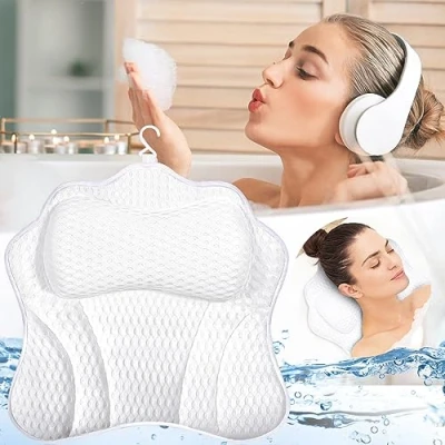 Bild av MOYKSRR Badkarskudde, Badkarskudde Andas 4D Air Mesh och 6 sugkoppar, Nacke, Badkudde för badkar, SPA ljus Vit