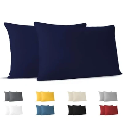 Bild av Dreamzie Örngott 70 x 40 cm (set om 2) 100% bomull jersey 150 GSM mörkblå örngott slitstarkt och allergivänligt kuddfodral för kudde