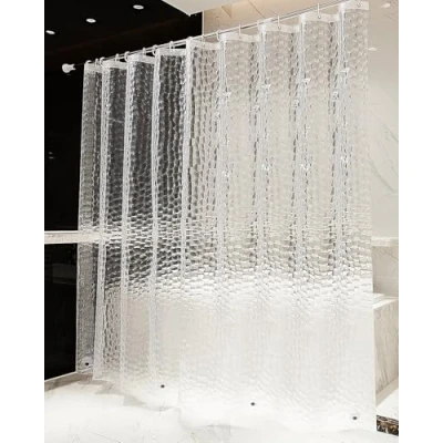 Bild av OTraki duschdraperi 240 x 200 cm badrumsdraperi 24 78 tum 3D viktad halvtransparent EVA vattentät och resistent baddraperi tvättbart foder med 16 gardinkrokar