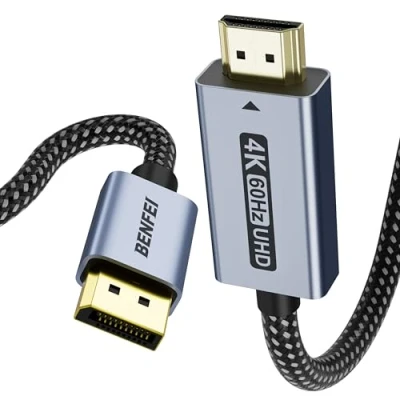 Bild av BENFEI 4K@60 Hz DisplayPort till HDMI kabel 1,8 m [aluminiumlegering, tvinnad], enkelriktad dator skärm, DP 1.2 1.4 kompatibel med HP ThinkPad AMD NVIDIA Desktop