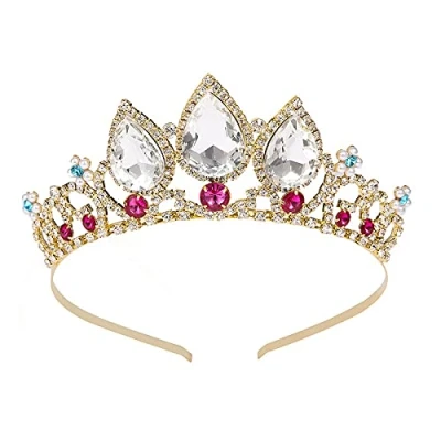 Bild av Flickor prinsessa trasslig kristall strass cosplay tiara pannband krona för bal halloween födelsedag kostym fest (guld)
