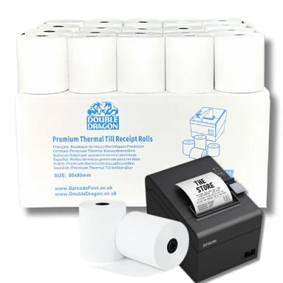Bild av Double Dragon, 80 x mm Premium Termisk Kvitto Pappersrulle för EPOS skrivare, POS terminal, Kassaapparat [Förpackning med 20]
