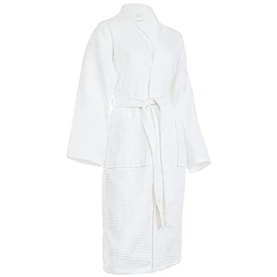 Bild av Brandsseller Badrock för kvinnor och män, bomull, unisex, lätt morgonrock, våffelpiké, Vit, M