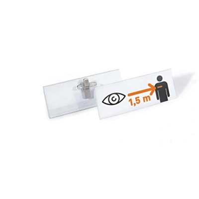 Bild av Durable 851900 set med namnskyltar nål &amp; klämma, 40 x 105 mm samt utskrivbara etiketter på A4 ark, frp 14 st