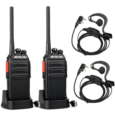 Bild av Retevis RT24 Walkie Talkie, Tvåvägsradio Professionell 16 Kanaler, Talkies för Lång Räckvidd, Scan Vox Uppladdningsbar 2 Vägs Bärbar Radio med Hörlurar ör Cykling, Vandring(2 Stycken, Svart)