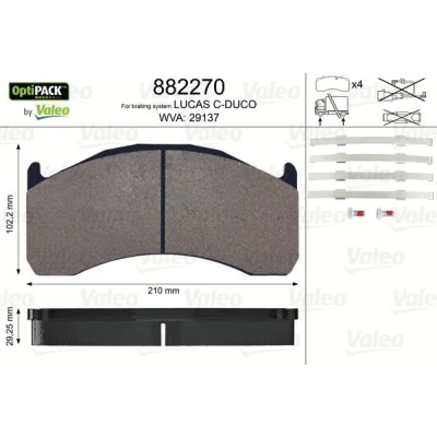 Bild av VALEO OPTIPACK 882270 Jeu de plaquettes frein contact signal d&#039;usure exclu avec kit vis fixation VOLVO: FH